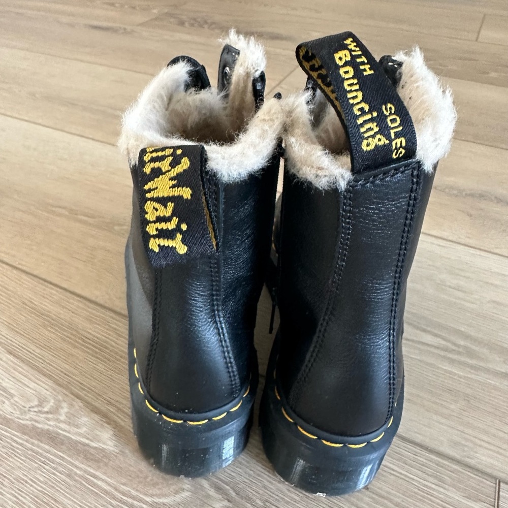 DOC MARTEN Jadon Black Leather Faux Fur Lined Platform Boot - Picture 6 of 14